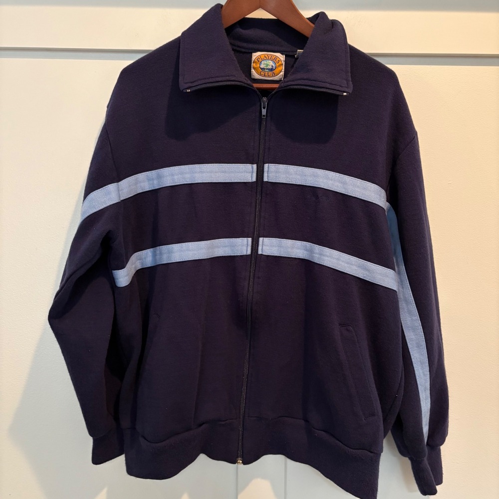 Vintage Players Club Navy Blue Zip Jacket XL Taiwan 80s Thick Knit Retro
